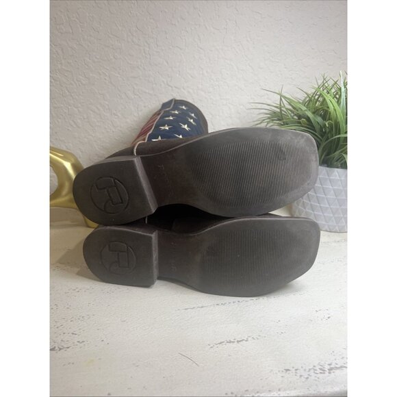 ROPER COWBOY BOOT BROWN FAUX LEATHER WITH AMERICAN FLAG UPPER Size 8 - Picture 5 of 14